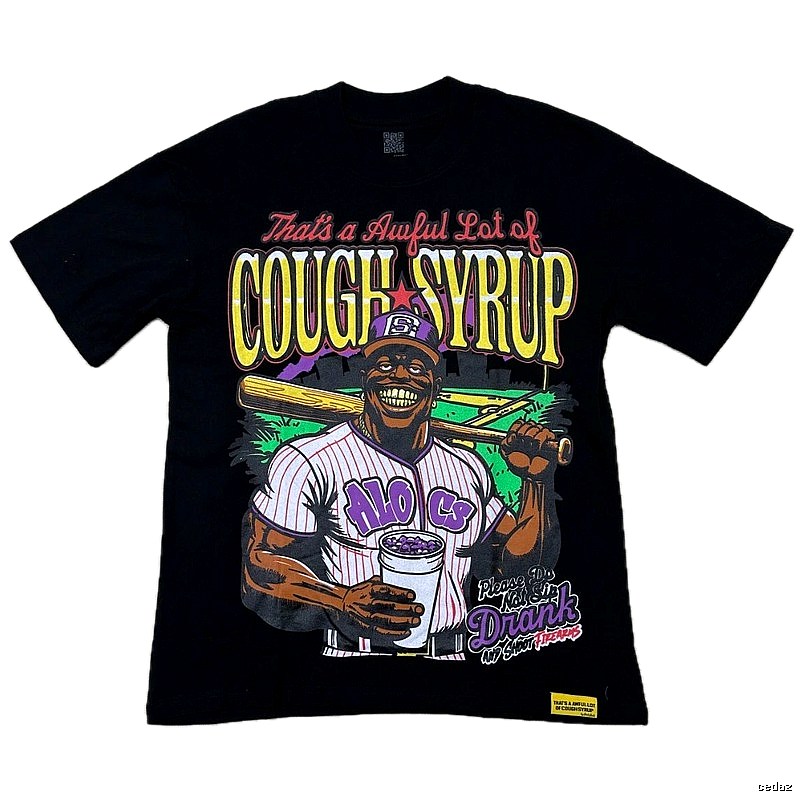 ALOCS American Retro Printed Black Short-sleeve T-shirt