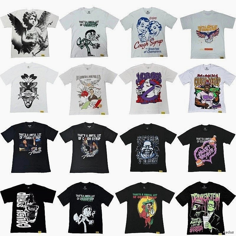 ALOCS Printed American Street Style Multi-color Short-sleeve T-shirt