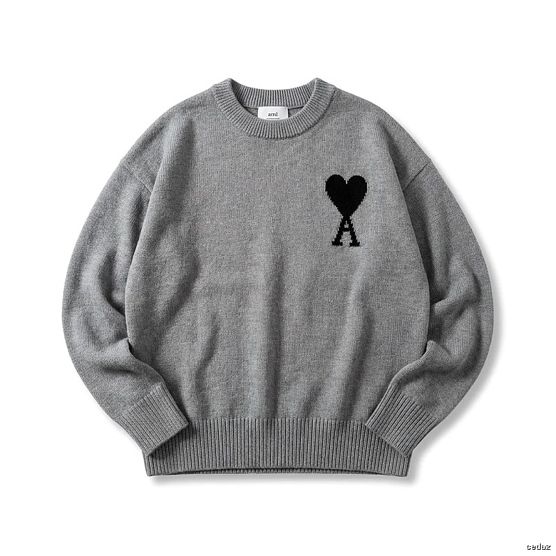 AMIRI Grey Knitted Sweater with Heart Pattern