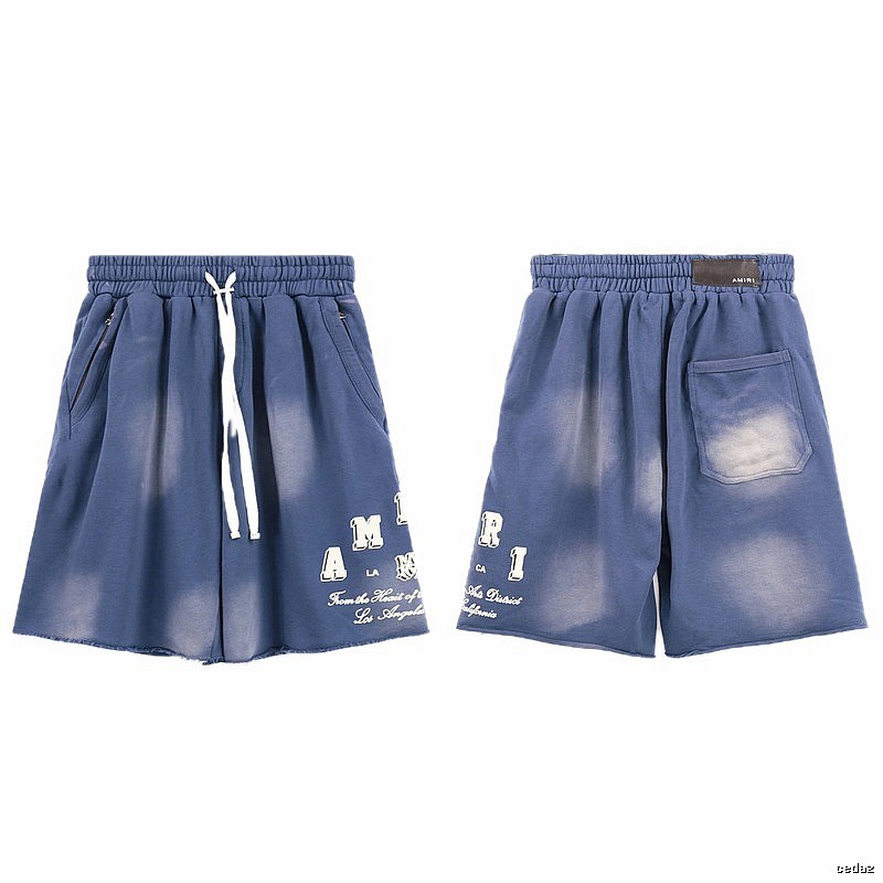 AMIRI Letter Print Street Style Washed Blue Shorts