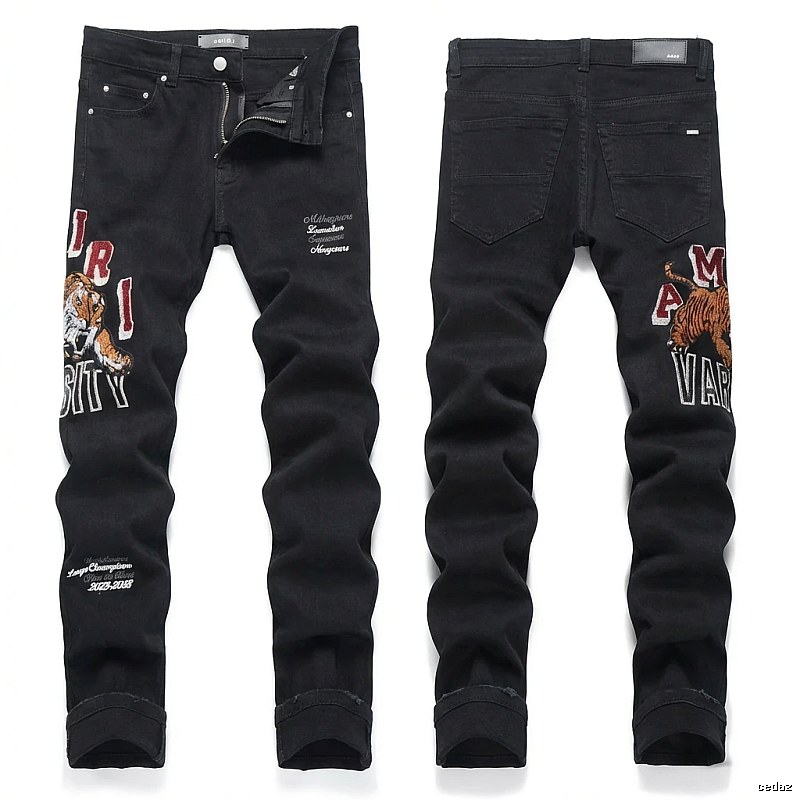 AMIRI Tiger Embroidery Trendy and Cool Style Black Pants