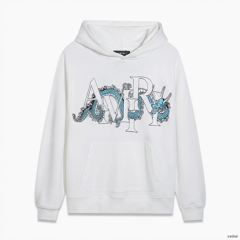 AMIRI White Hoodie with Dragon Pattern Print Style