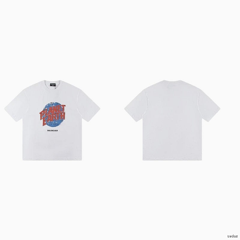 Balenciaga Distressed-style Earth Print White T-Shirt