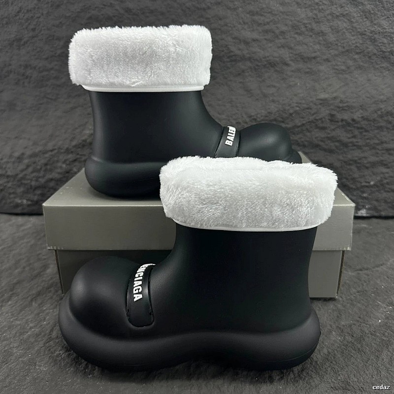 Balenciaga Fleece Trim Boot with Black Rubber Boot Detail