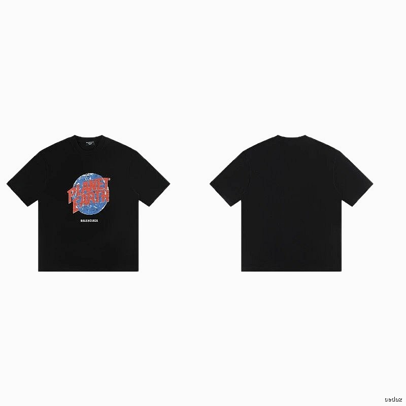 Balenciaga Trendy Black Short-sleeve T-shirt with Earth Print