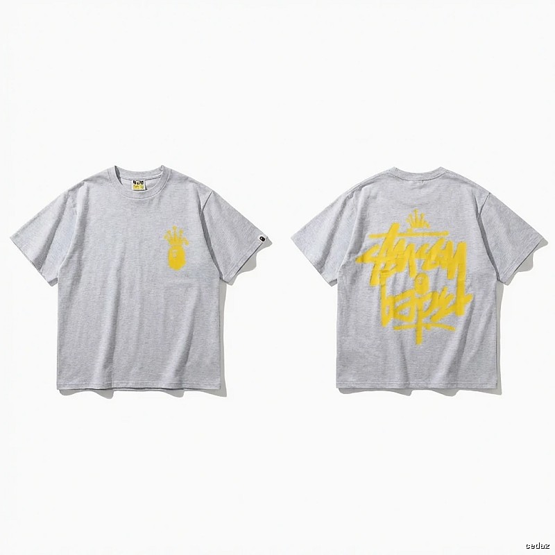 Bape Crown Trendy Brand Light Gray T-shirt