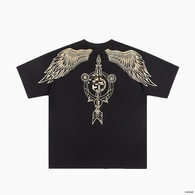 BOY Gold-foil Stamped Wings Street Style Black Short-sleeve T-shirt
