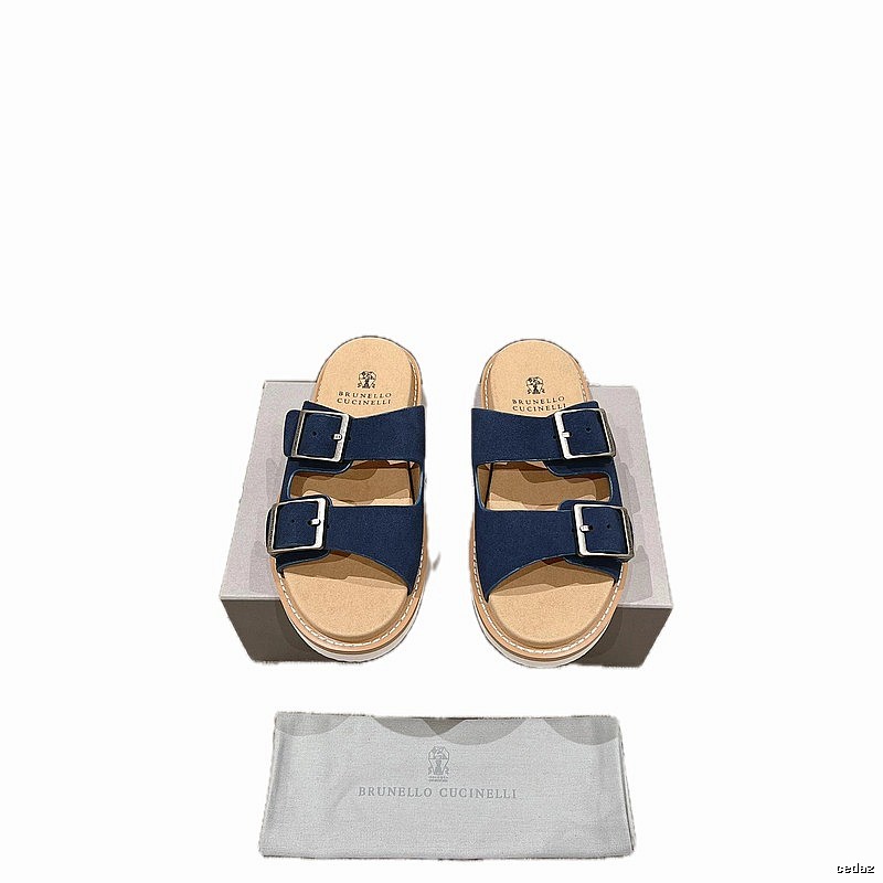 Brunello Cucinelli Buckled Casual-Style Navy Blue Slides