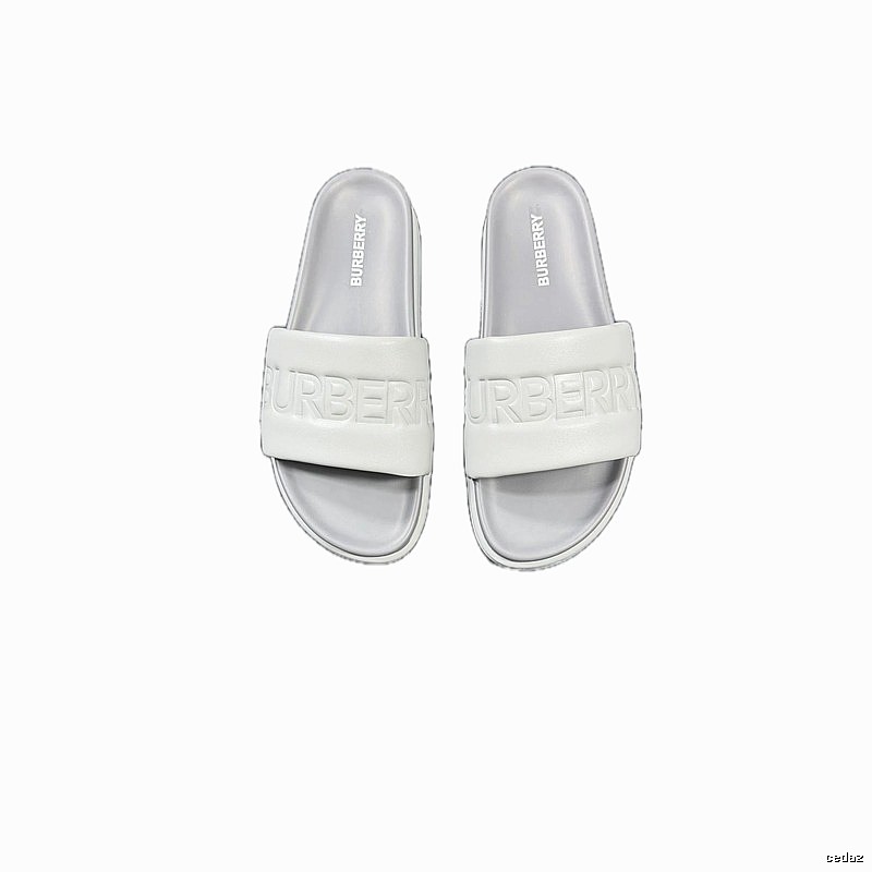 Burberry Embossed Collection Minimalist Style Light Grey Slide Sandals