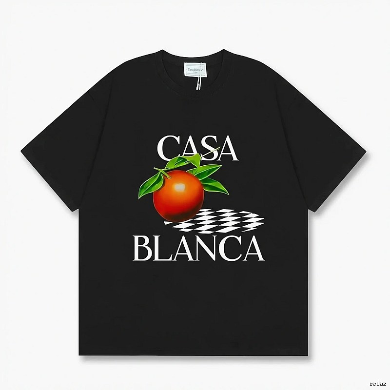 Casablanca orange pattern trendy and cool style black T-shirt