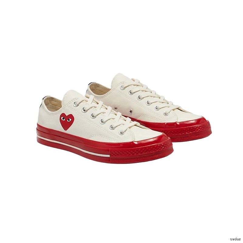 CDG Love Series Red and White Canvas Shoes