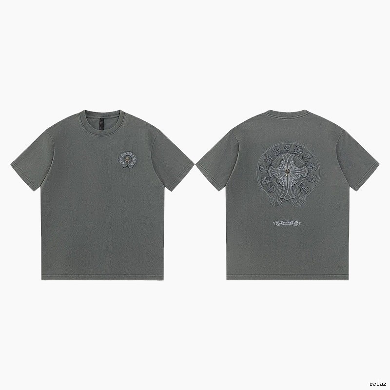 Chrome Hearts Cross Embroidered High Street Dark Grey Short-sleeve T-Shirt