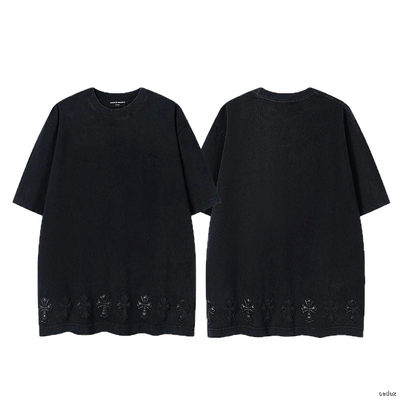 Chrome Hearts Cross Leather Patch Vintage Black Short-sleeve T-shirt