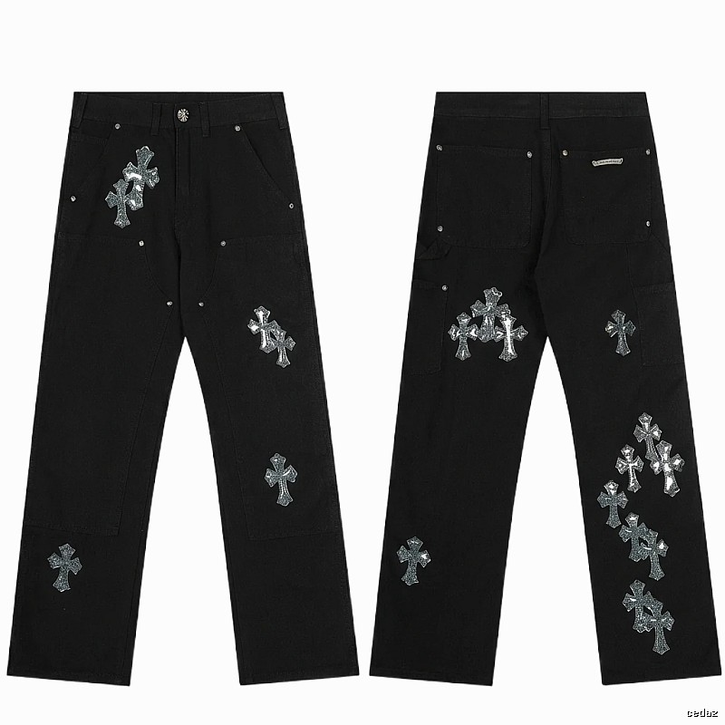 Chrome Hearts Cross Trendy Cool Black Pants