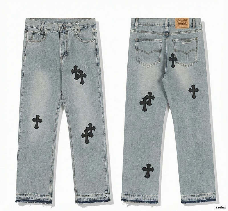 Chrome Hearts denim-style light blue jeans