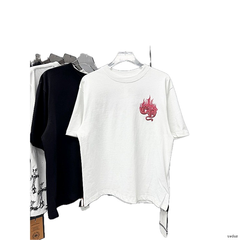 Chrome Hearts Flame-Embroidered Street Style White Short-sleeve T-shirt