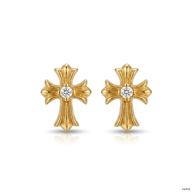 Chrome Hearts Gold Cross Flower Stud Earrings