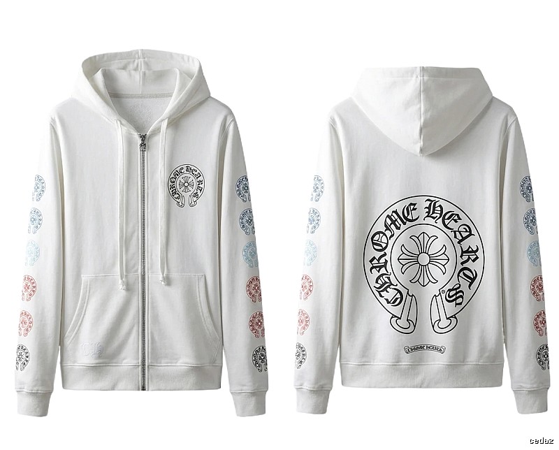 Chrome Hearts White Hoodie with Horseshoe Print Style