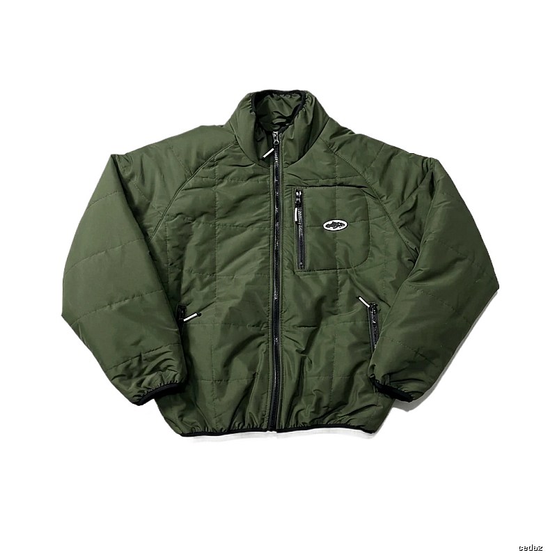 Corteiz Retro Style Olive Green Cotton-padded Coat