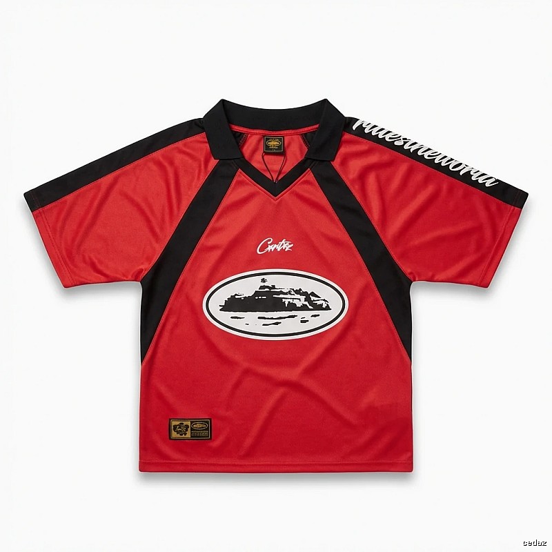 Corteiz Retro Style Red and Black Contrast Color Shirt