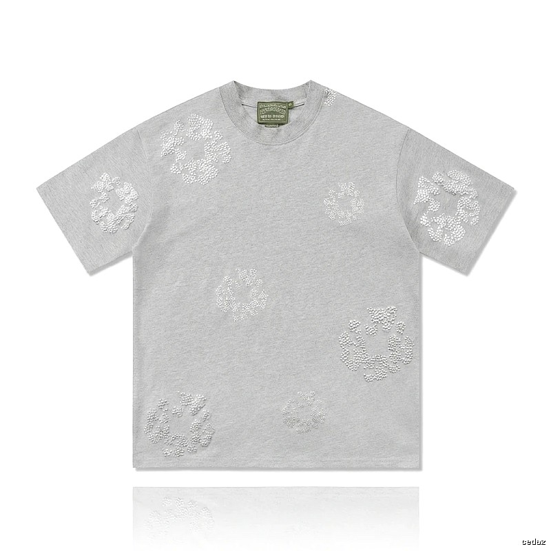 DENIM TEARS Retro - Style Light Gray T - Shirt
