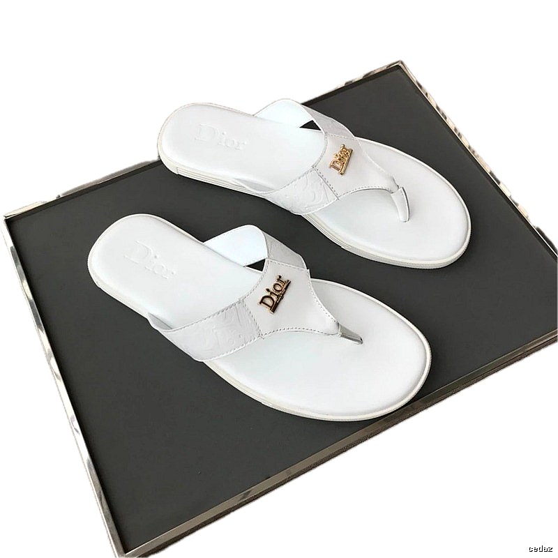 Dior Classic Metal Logo Minimalist Style White Flip-Flops