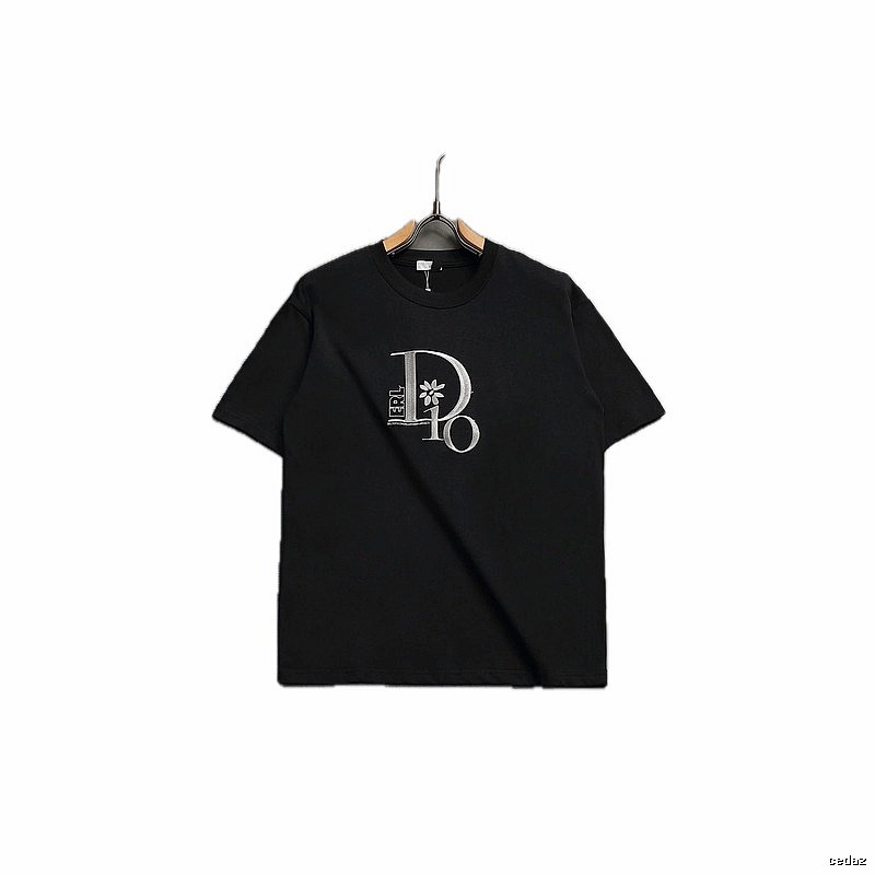 Dior Co-branded Embroidered Light Luxury Style Black Short-sleeve T-shirt