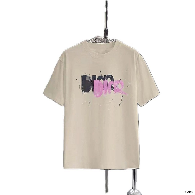 Dior Graffiti Street Style Apricot Short-sleeve T-Shirt