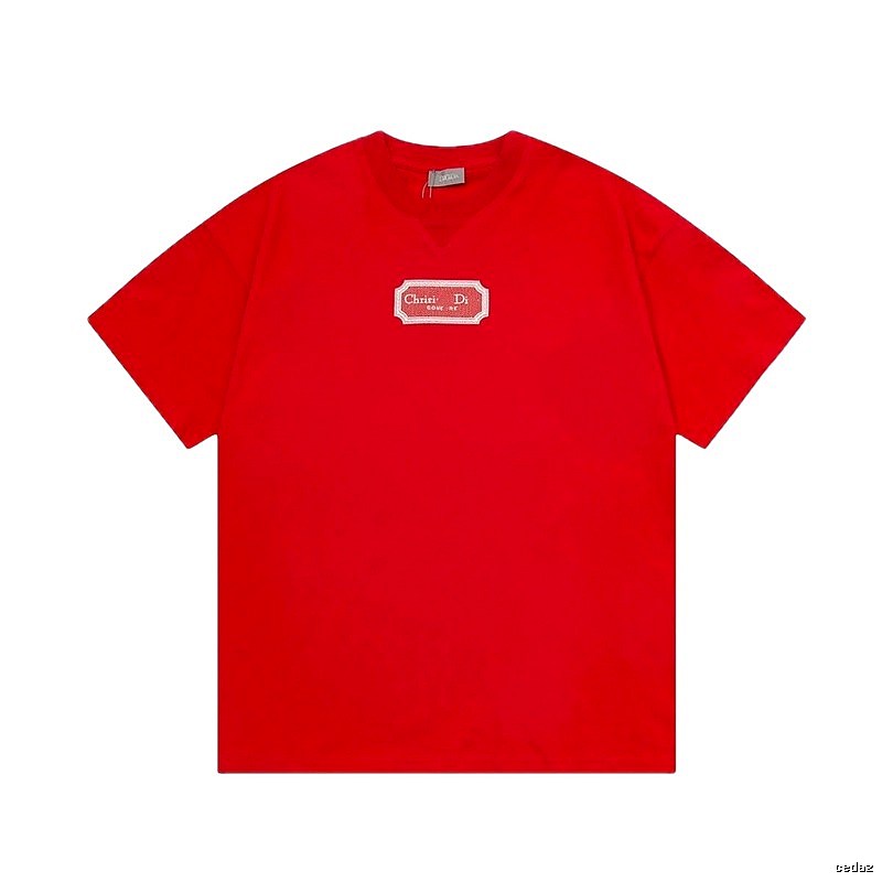 Dior Logo Embroidered Minimalist Style Red Short-sleeve T-shirt