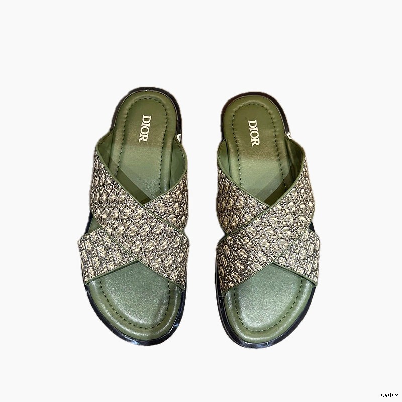 Dior Monogram Retro-style Army Green Slides