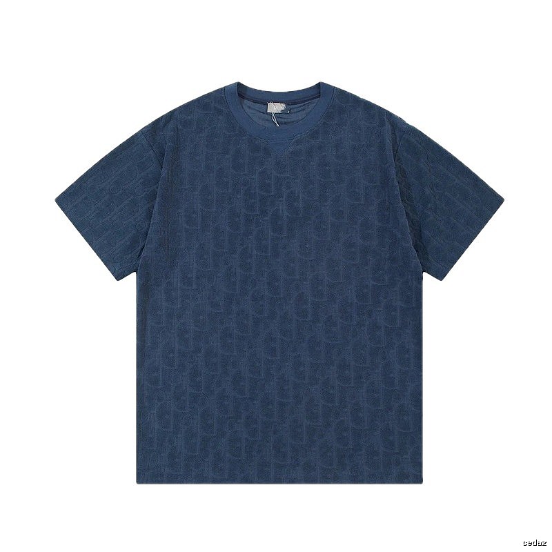 Dior Oblique All-over Print Light Luxury Style Navy Blue T-Shirt