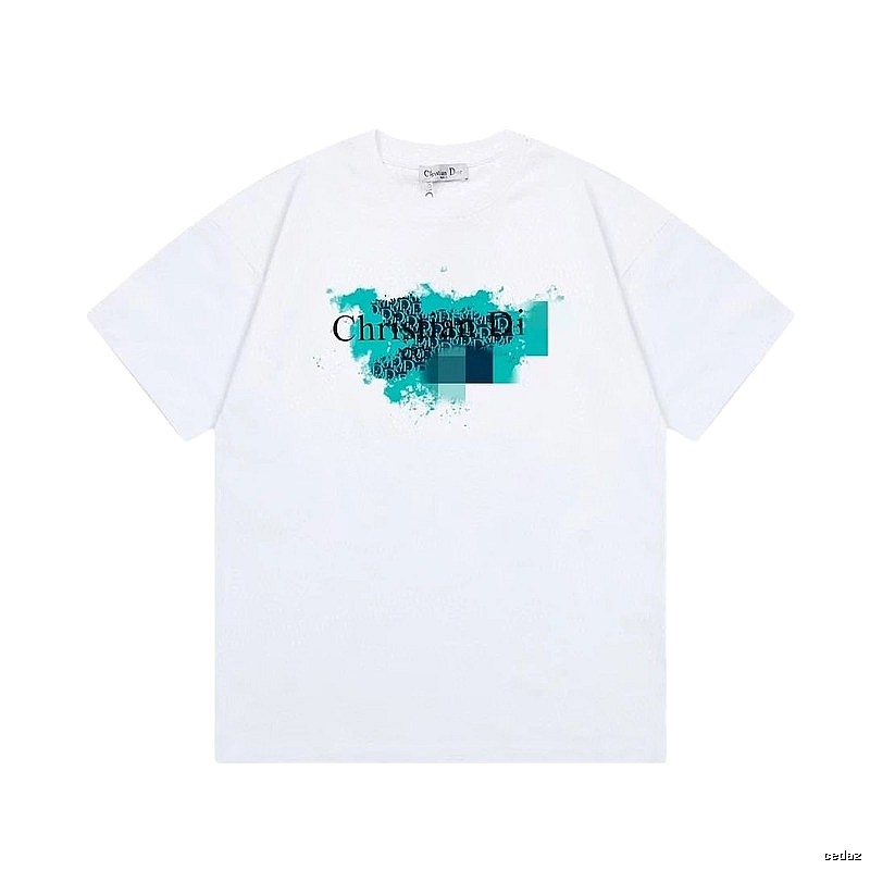Dior Trendy Style Ink Wash Print White T-Shirt