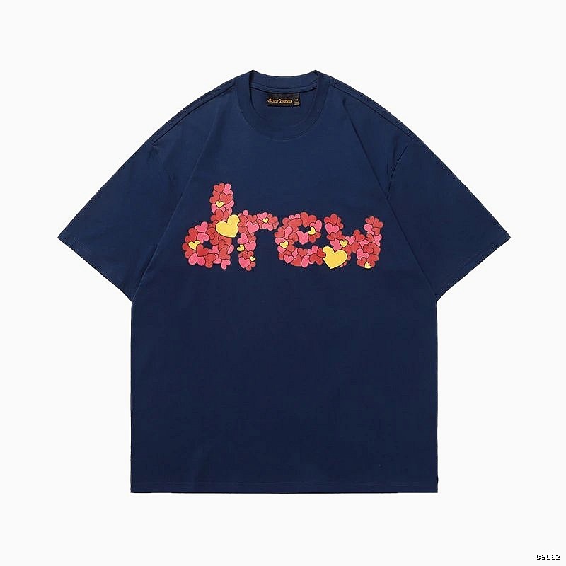 DREW All-over Heart Print Trendy Style Navy Blue Short-sleeve T-shirt