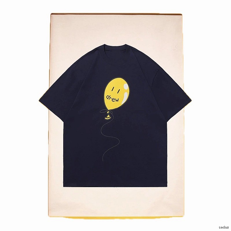 DREW Balloon Smiley Street Style Navy Blue Short Sleeve T-Shirt