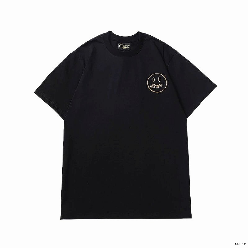 DREW Embroidered Smiley Face Street Style Black T-Shirt