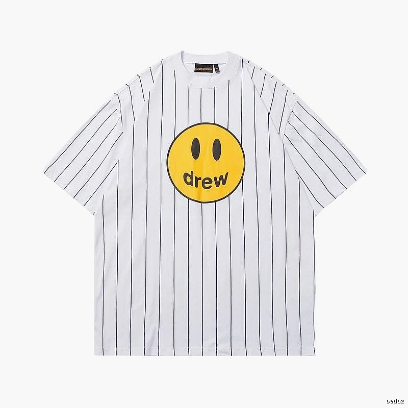 DREW Smiley Face Street Style White Striped T-shirt