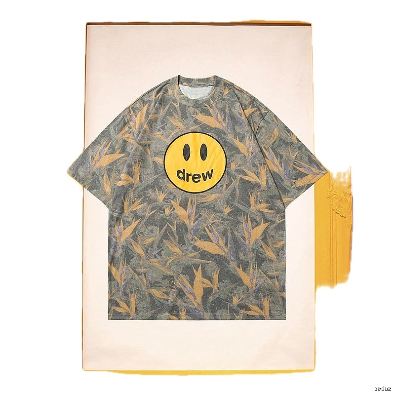 DREW Smiley Street Style Green and Yellow All-over Print Short Sleeve T-Shirt