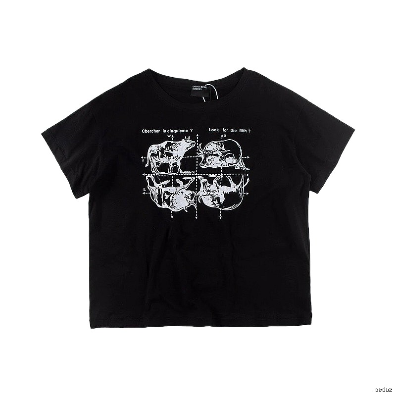 ERD Bull Print Street Style Black Short Sleeve T-shirt