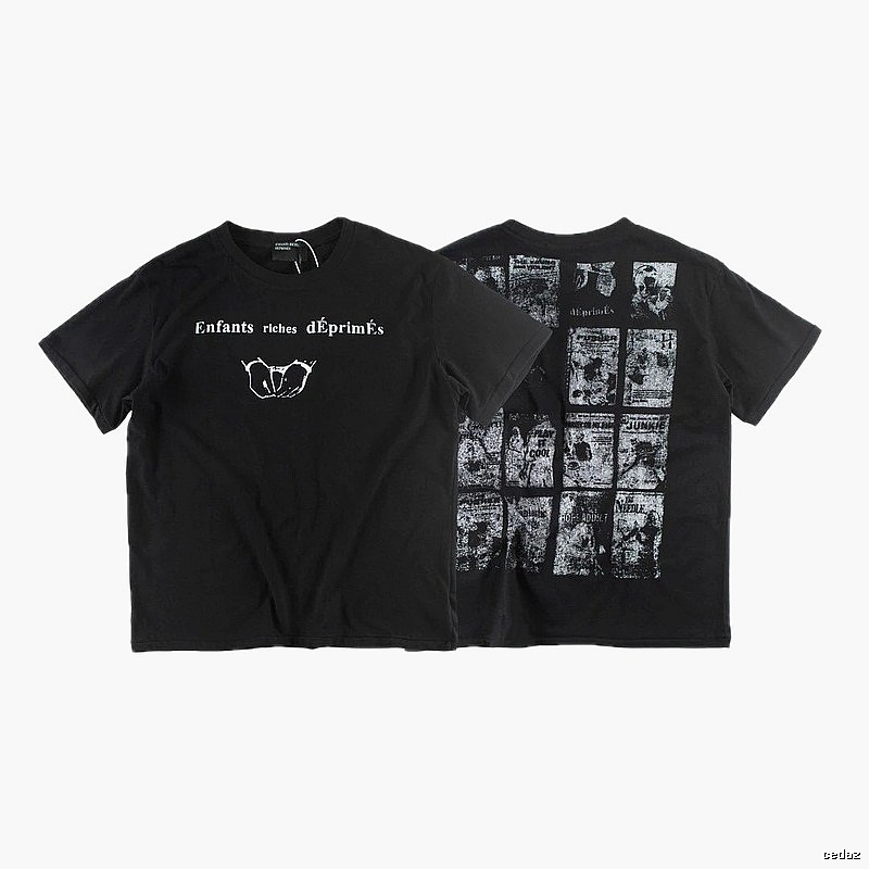 ERD Newspaper Print Dark Style Black Short-sleeve T-shirt