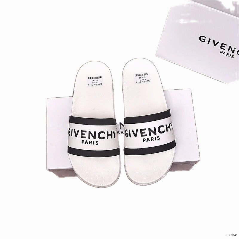 Givenchy Paris Minimalist Lettering White-Black Colorblock Slide Sandals