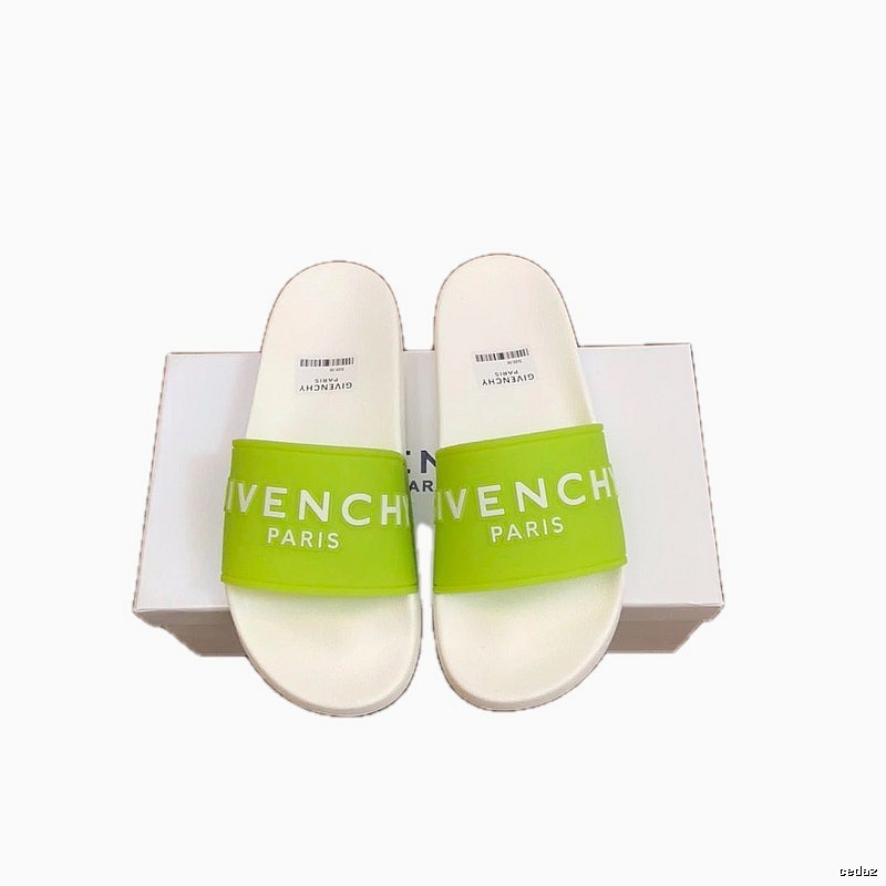 Givenchy Trendy Letter Style Fluorescent Green Spliced White Slide Sandals
