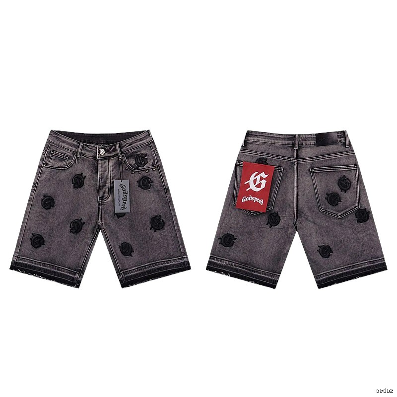 Godspeed Embroidered Street Style Ash Denim Shorts
