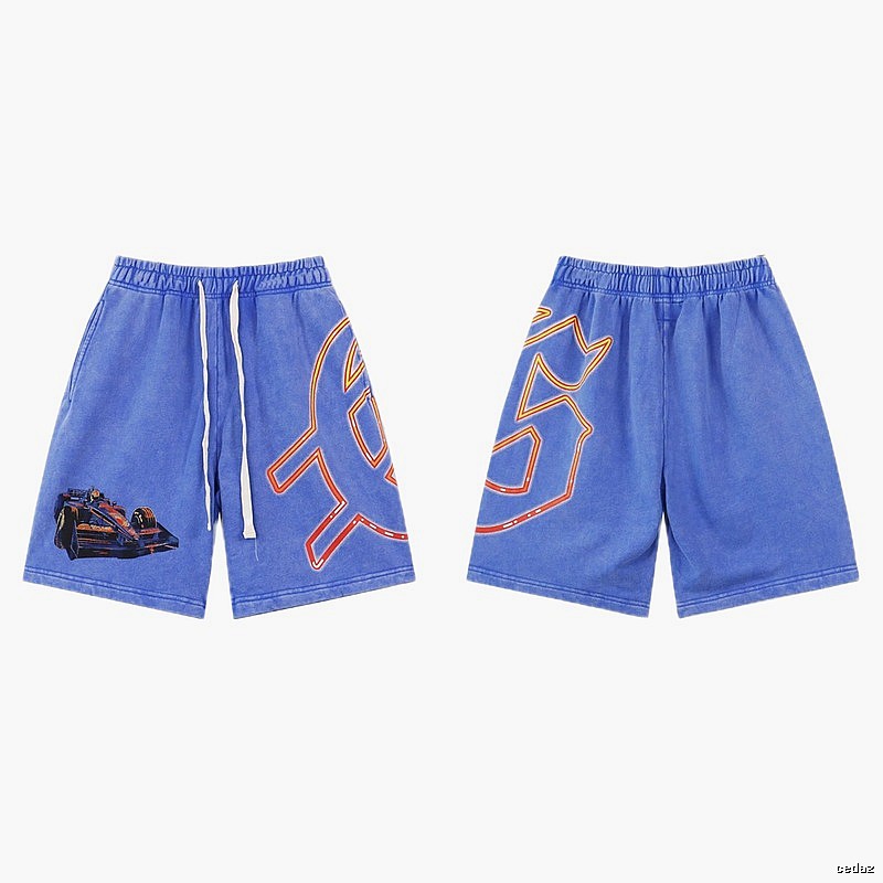 Godspeed Racing Print Street Style Blue Shorts