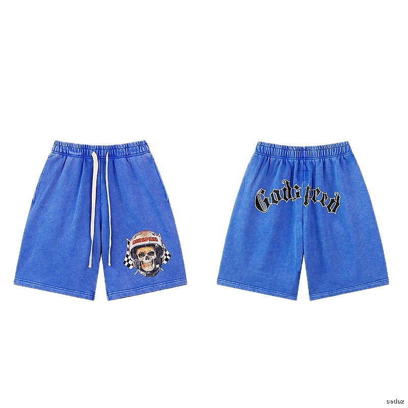 Godspeed Skull Print Street Style Blue Shorts