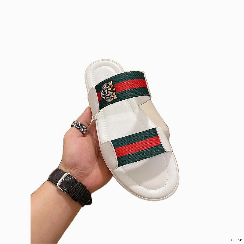 Gucci Embroidered Tiger Head Casual White Slides