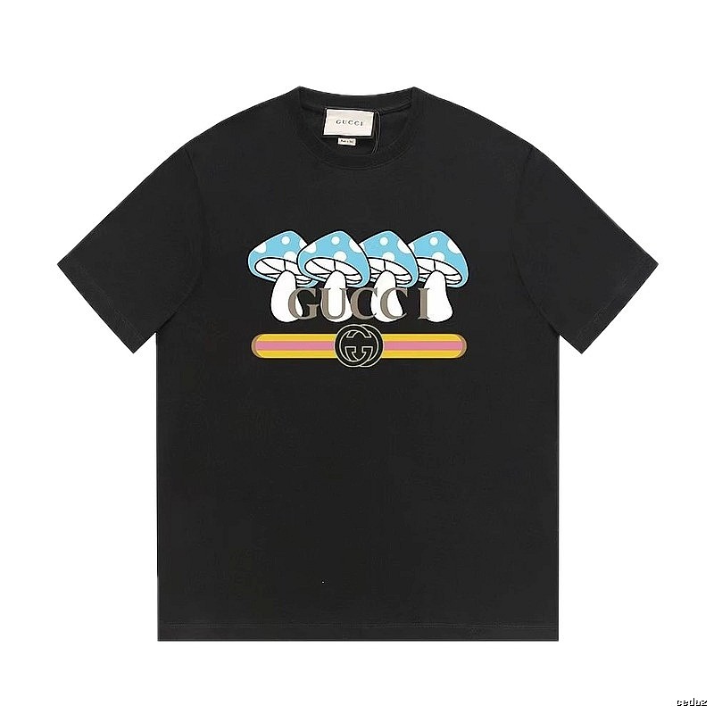Gucci Mushroom Print Cool and Trendy Style Black Short-sleeve T-shirt