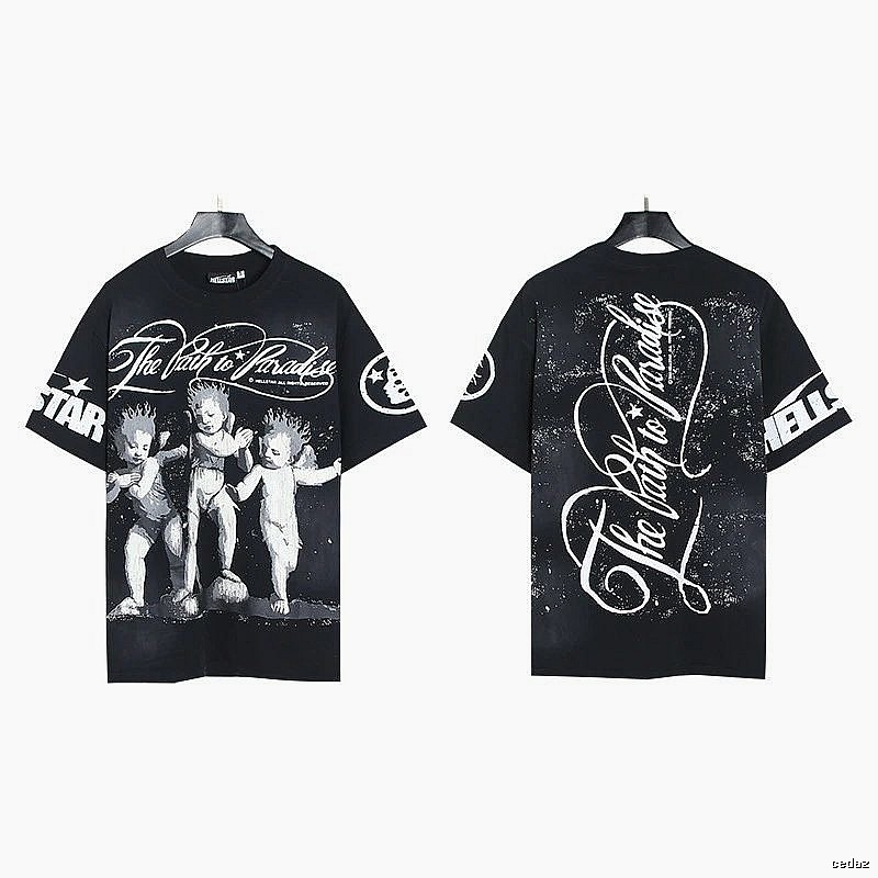 Hellstar Angel Print Street Style Black T-shirt