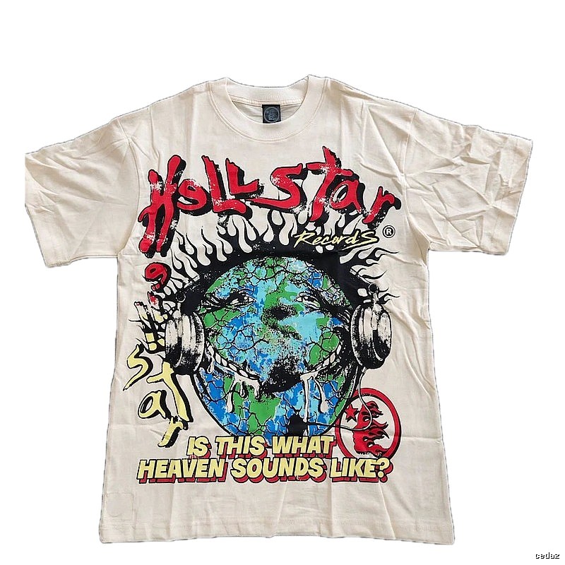 Hellstar Earth Print Street Style Off-White T-Shirt