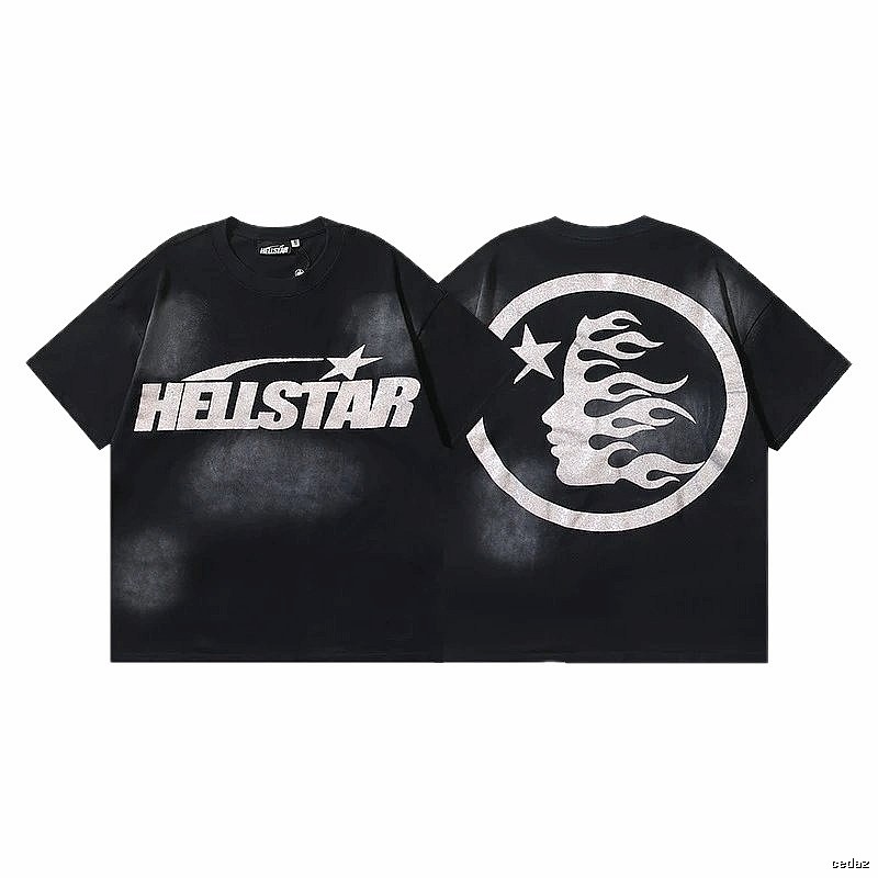 Hellstar Flame Portrait Street Style Black T-shirt