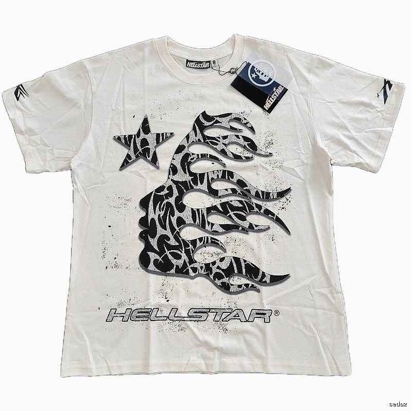 Hellstar Flame Print Street-style Off-white T-shirt